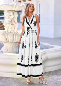 PRETTYGARDEN Womens Floral Maxi Dress Sleeveless Vneck Belt Ruffle Long Dresses Boho Summer Beach Vacation Clothes