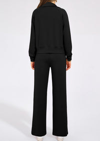 PRETTYGARDEN Women's 2 Piece Outfits Casual Lapel Half Zip Sweatshirts And Wide Leg Pants Tracksuit Sets