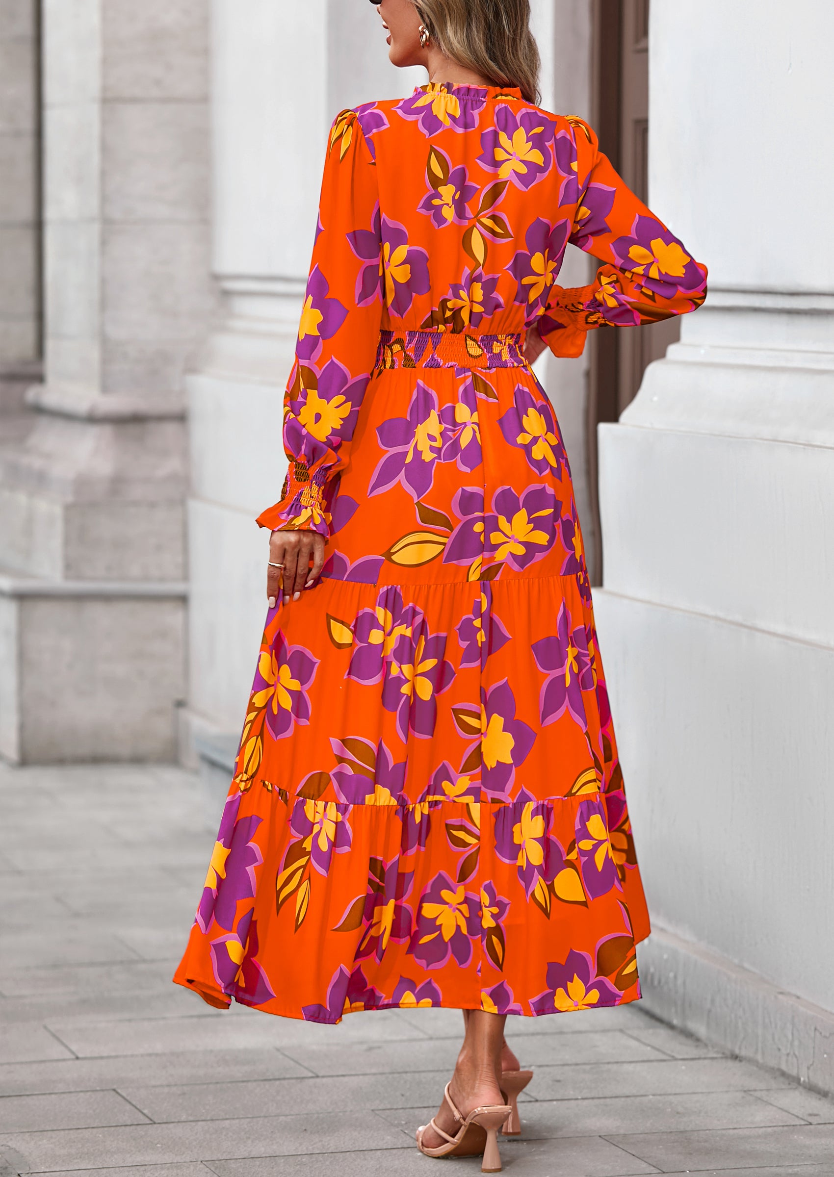 PRETTYGARDEN Women's Floral Maxi Dress Spring Long Sleeve V Neck Casual A Line Long Flowy Boho Party Dresses