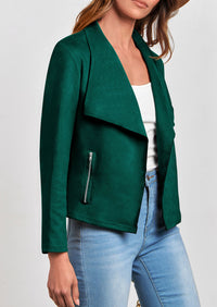 PRETTYGARDEN Women's Faux Suede Jackets Fashion Fall Clothes Long Sleeve Open Front Cropped Coat Outwear