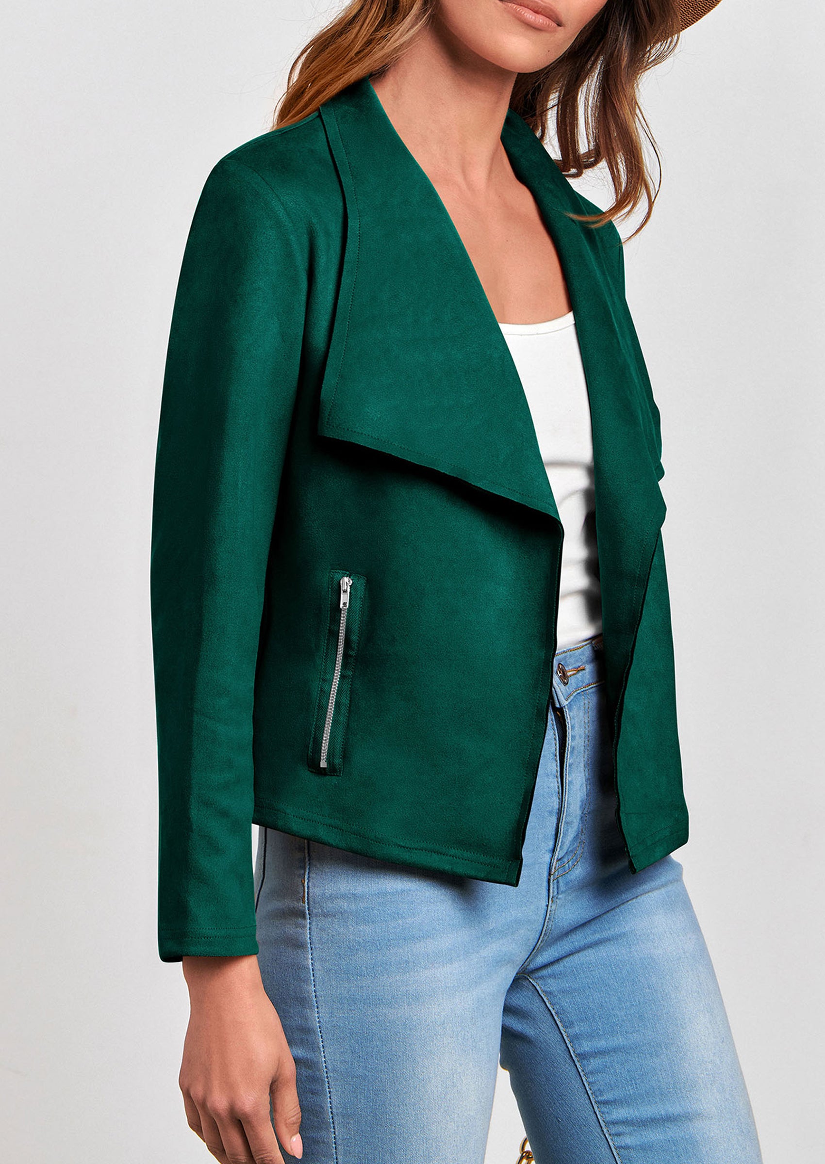 PRETTYGARDEN Women's Faux Suede Jackets Fashion Fall Clothes Long Sleeve Open Front Cropped Coat Outwear