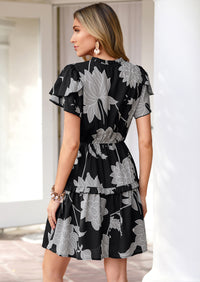 PRETTYGARDEN Womens Summer Floral Mini Dress Trendy Ruffle Short Sleeve V Neck Flowy A Line Short Beach Dresses