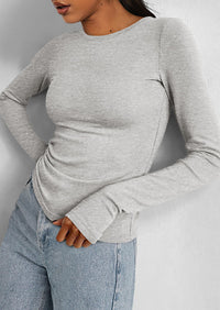 BTFBM Women's Casual Tops Spring Fall Outfits Long Sleeve Shirt Crewneck Workout Stretchy Slim Fit Going Out Top