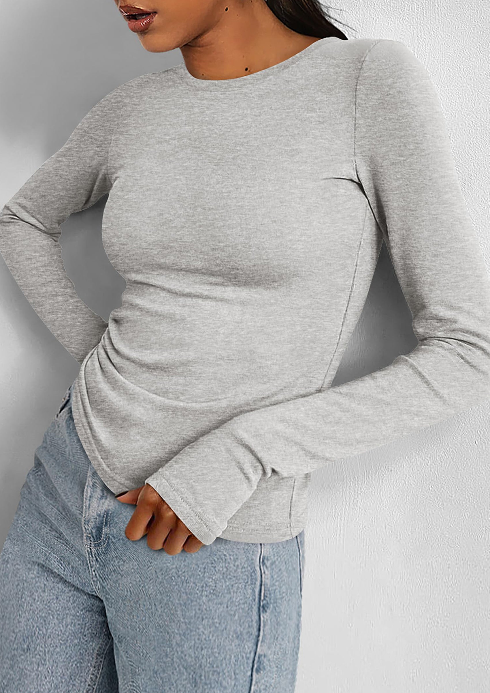 BTFBM Women's Casual Tops Spring Fall Outfits Long Sleeve Shirt Crewneck Workout Stretchy Slim Fit Going Out Top