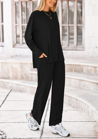 PRETTYGARDEN Women's Two Piece Lounge Sets Matching Long Sleeve Shirts Wide Leg Pants Tracksuits Travel Outfits Fall Clothes