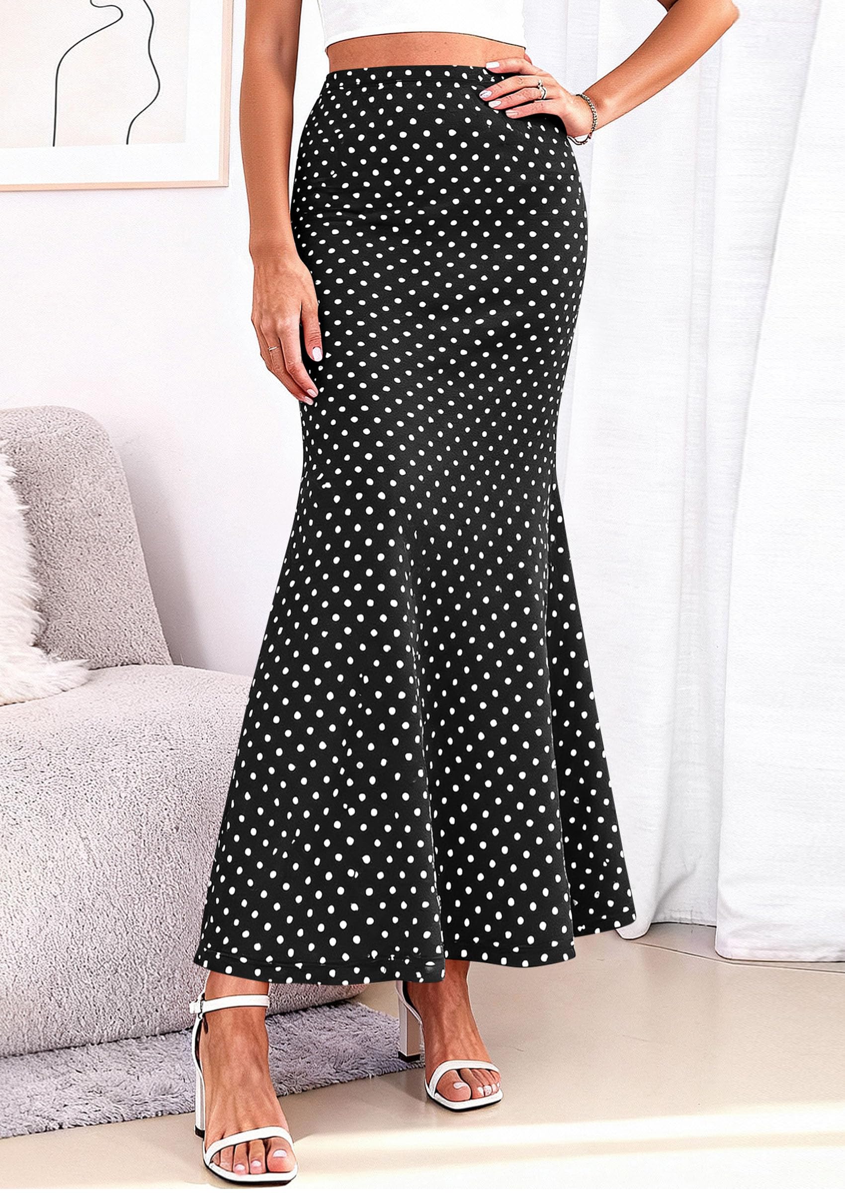 PRETTYGARDEN Maxi Skirts for Women 2026 Summer Flowy High Waisted Polka Dot Mermaid Office Work Spring Fashion Long Skirt PRETTYGARDEN