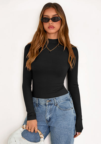 PRETTYGARDEN Women's Turtleneck Long Sleeve Shirts Fall Basic Tees Ribbed Fitted Tops Thermal Layering Knit Top Clothes