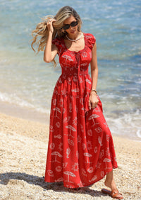 PRETTYGARDEN Women's Boho Maxi Dress Summer Cap Sleeve Long Flowy Beach Vacation Floral Sundresses Spring Resort Wear PRETTYGARDEN