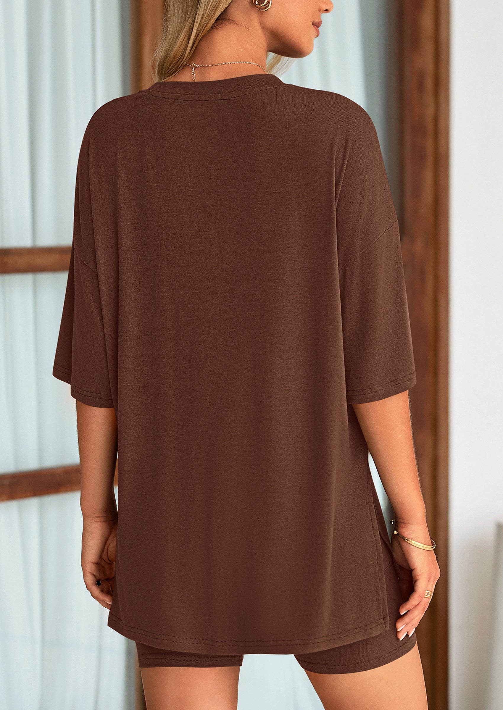 PRETTYGARDEN Women's Two Piece Lounge Set Summer Casual Oversized Shirts Biker Shorts Matching Airport Travel Outfit