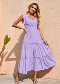 PRETTYGARDEN Women's Cross Neck Spring Sleeveless Tiered Maxi Dress Beach Tie Strap Smocked Long Dresses Pleated Sundress