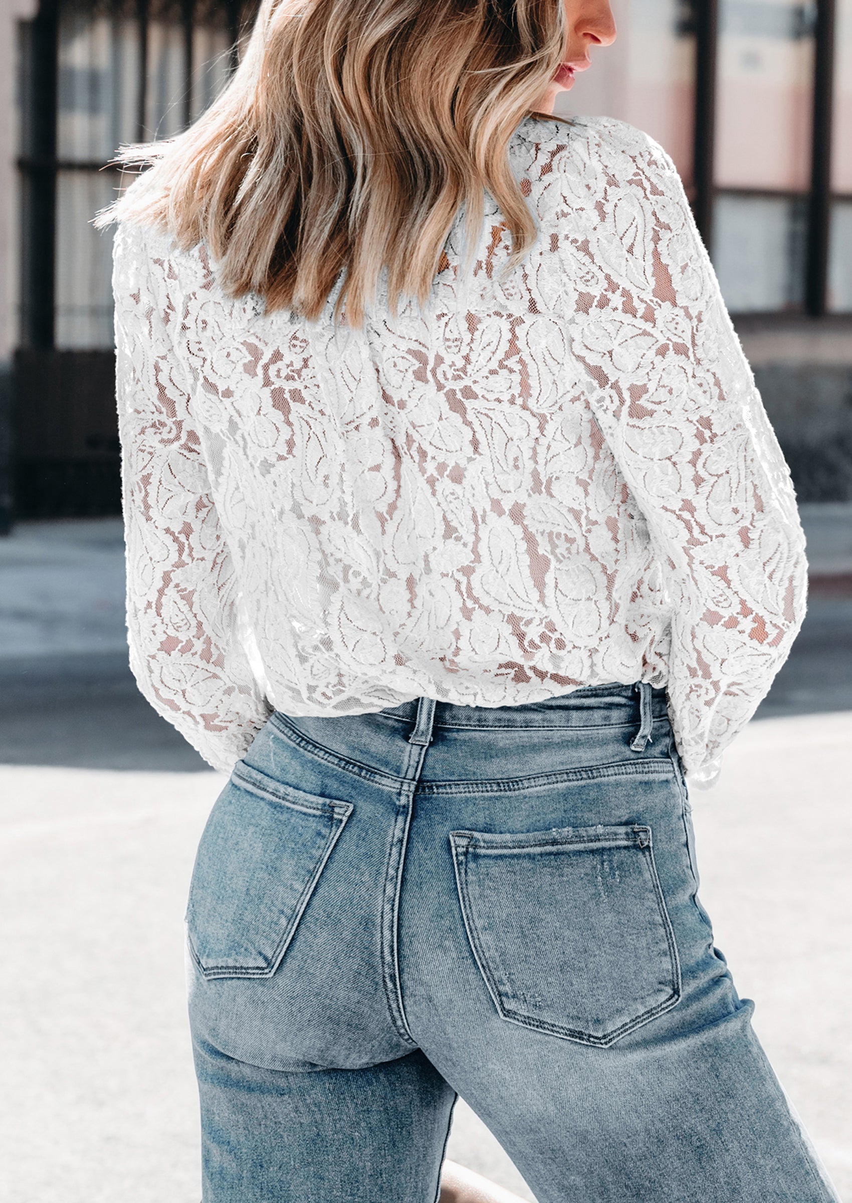 PRETTYGARDEN Women's Dressy Casual Lace Blouse Long Sleeve Button Up Shirts Tops Spring Fall Fashion Clothes