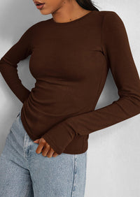 BTFBM Women's Casual Tops Spring Fall Outfits Long Sleeve Shirt Crewneck Workout Stretchy Slim Fit Going Out Top