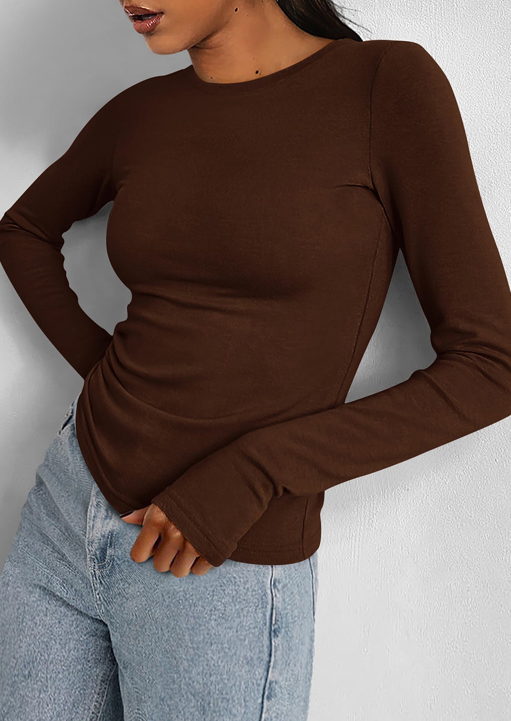 BTFBM Women's Casual Tops Spring Fall Outfits Long Sleeve Shirt Crewneck Workout Stretchy Slim Fit Going Out Top