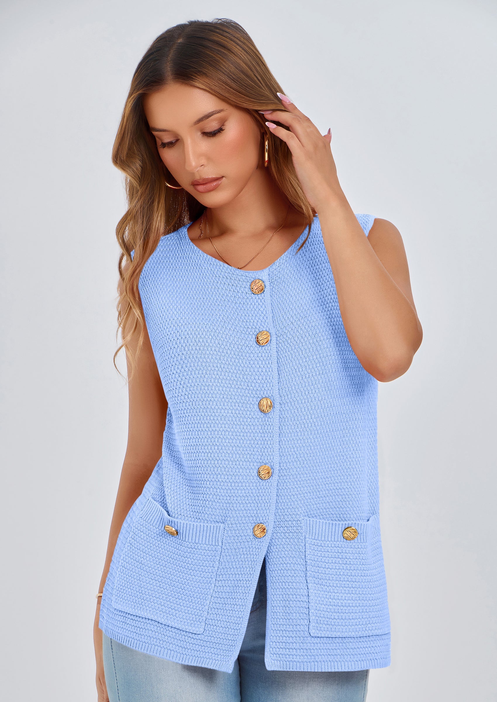 PRETTYGARDEN Women's Knit Sweater Vest Summer Sleeveless Button Down Tank Tops Trendy Business Casual Outfits PRETTYGARDEN