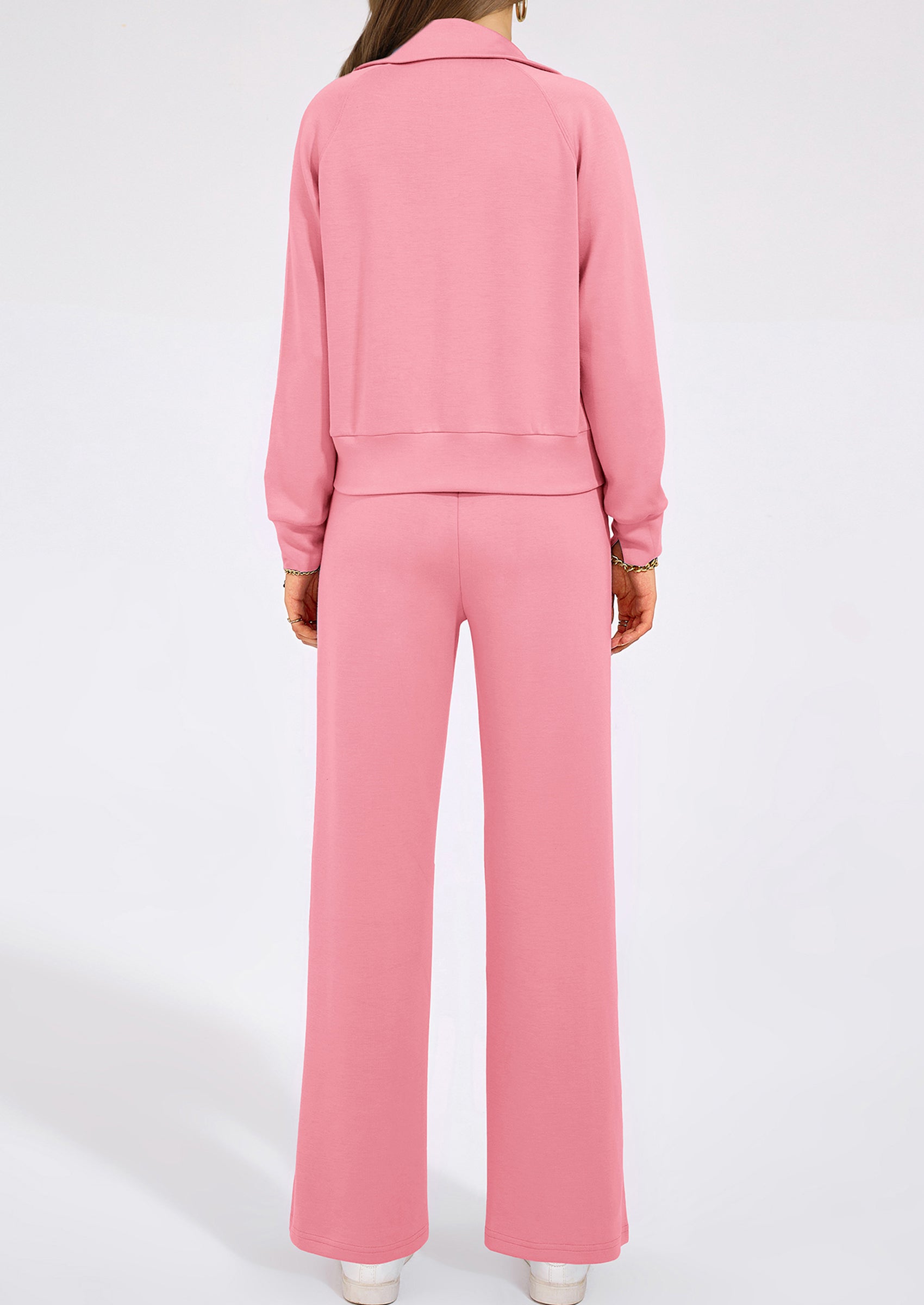 PRETTYGARDEN Women's 2 Piece Outfits Casual Lapel Half Zip Sweatshirts And Wide Leg Pants Tracksuit Sets