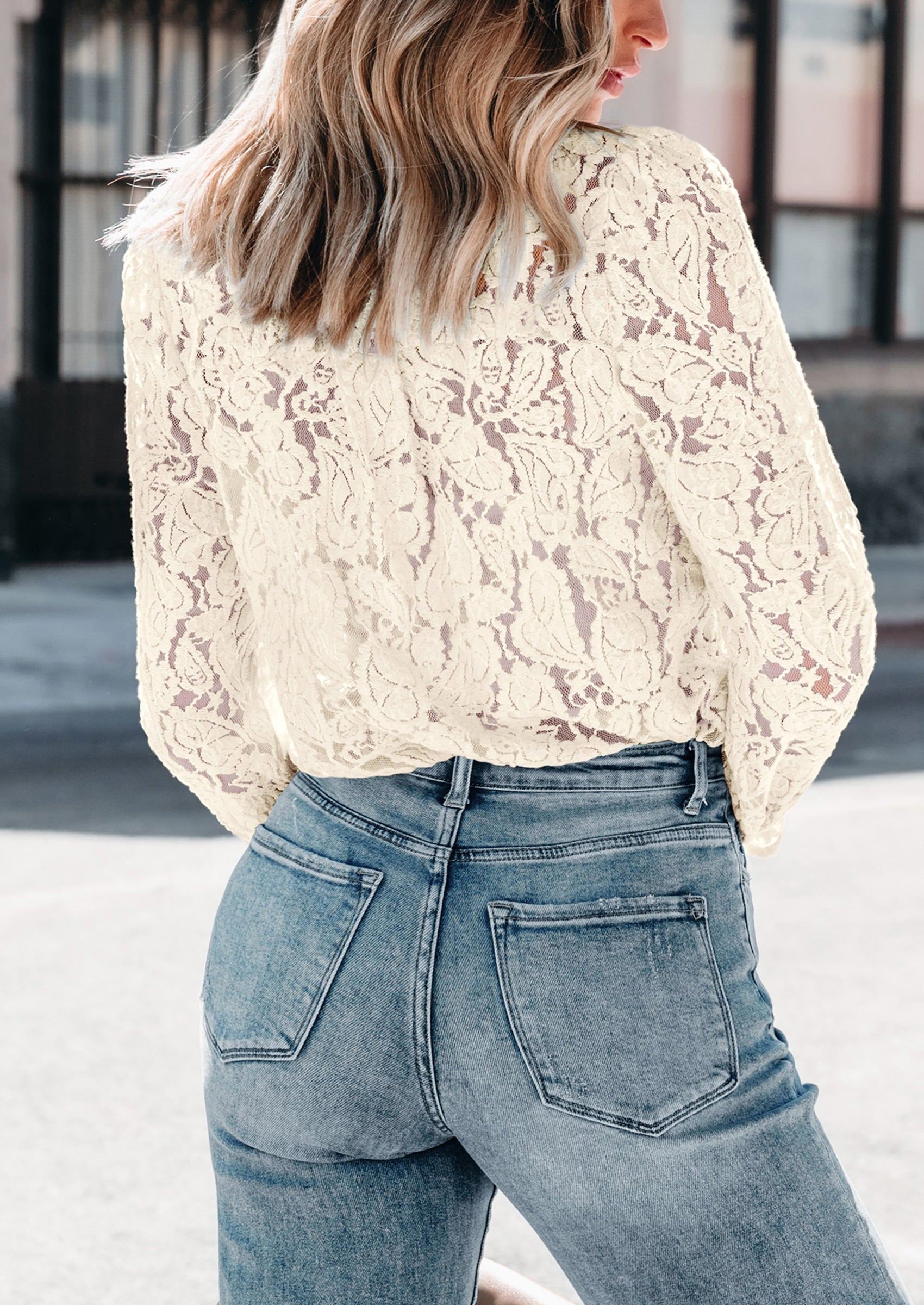 PRETTYGARDEN Women's Dressy Casual Lace Blouse Long Sleeve Button Up S