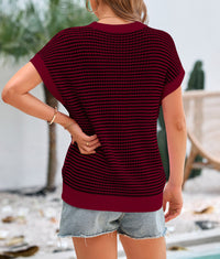 Women's Short Sleeve Spring Summer 2025 Round Neck Striped Pullover Cap Sleeve Knit T-shirt