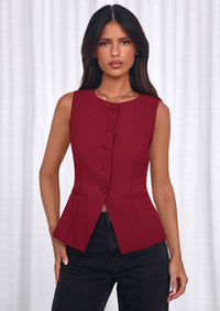 PRETTYGARDEN Womens Vests Top Trendy 2026 Spring Sleeveless Blazer Suit Summer Business Casual Work Button Down Waistcoat PRETTYGARDEN