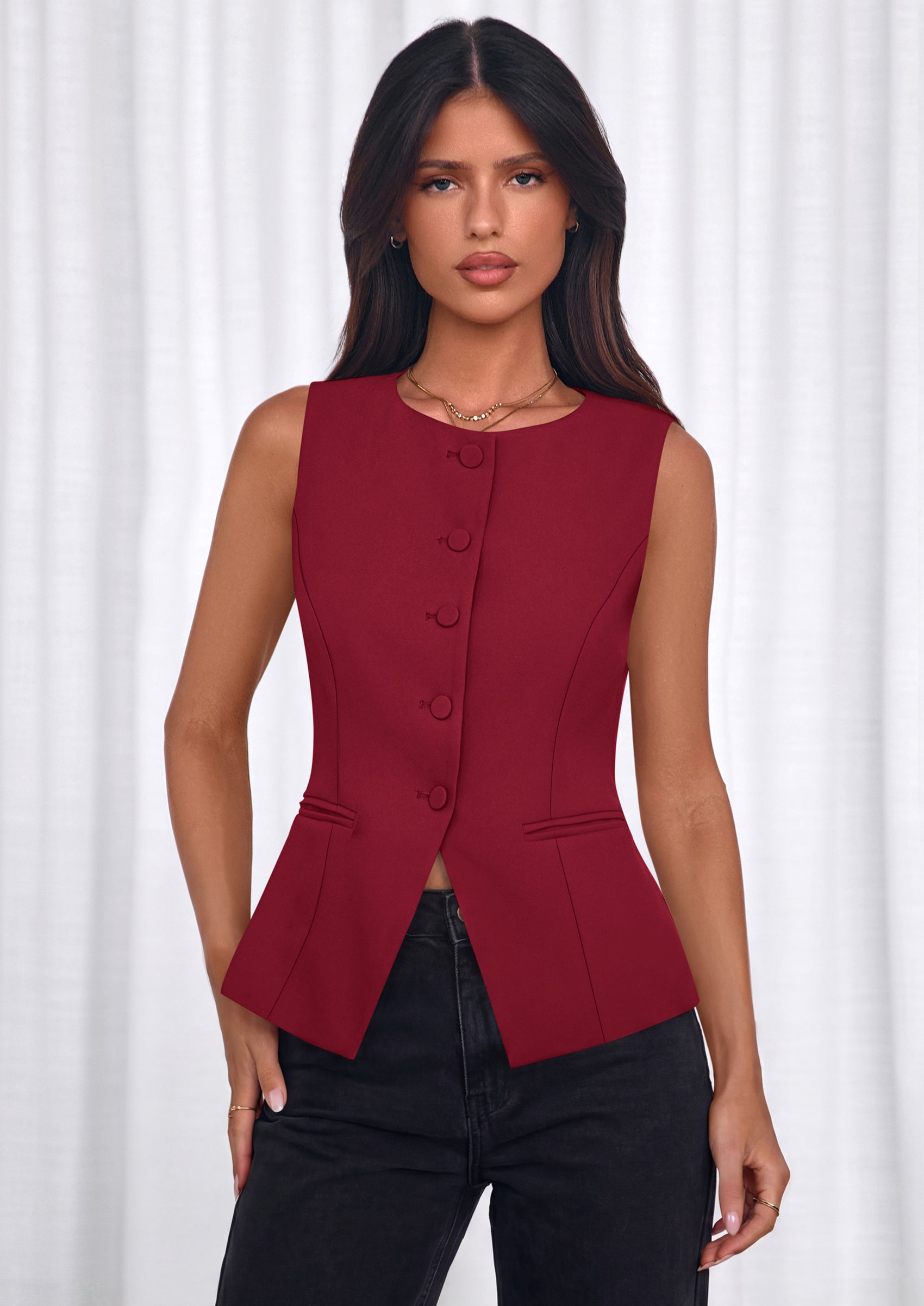 PRETTYGARDEN Womens Vests Top Trendy 2026 Spring Sleeveless Blazer Suit Summer Business Casual Work Button Down Waistcoat PRETTYGARDEN