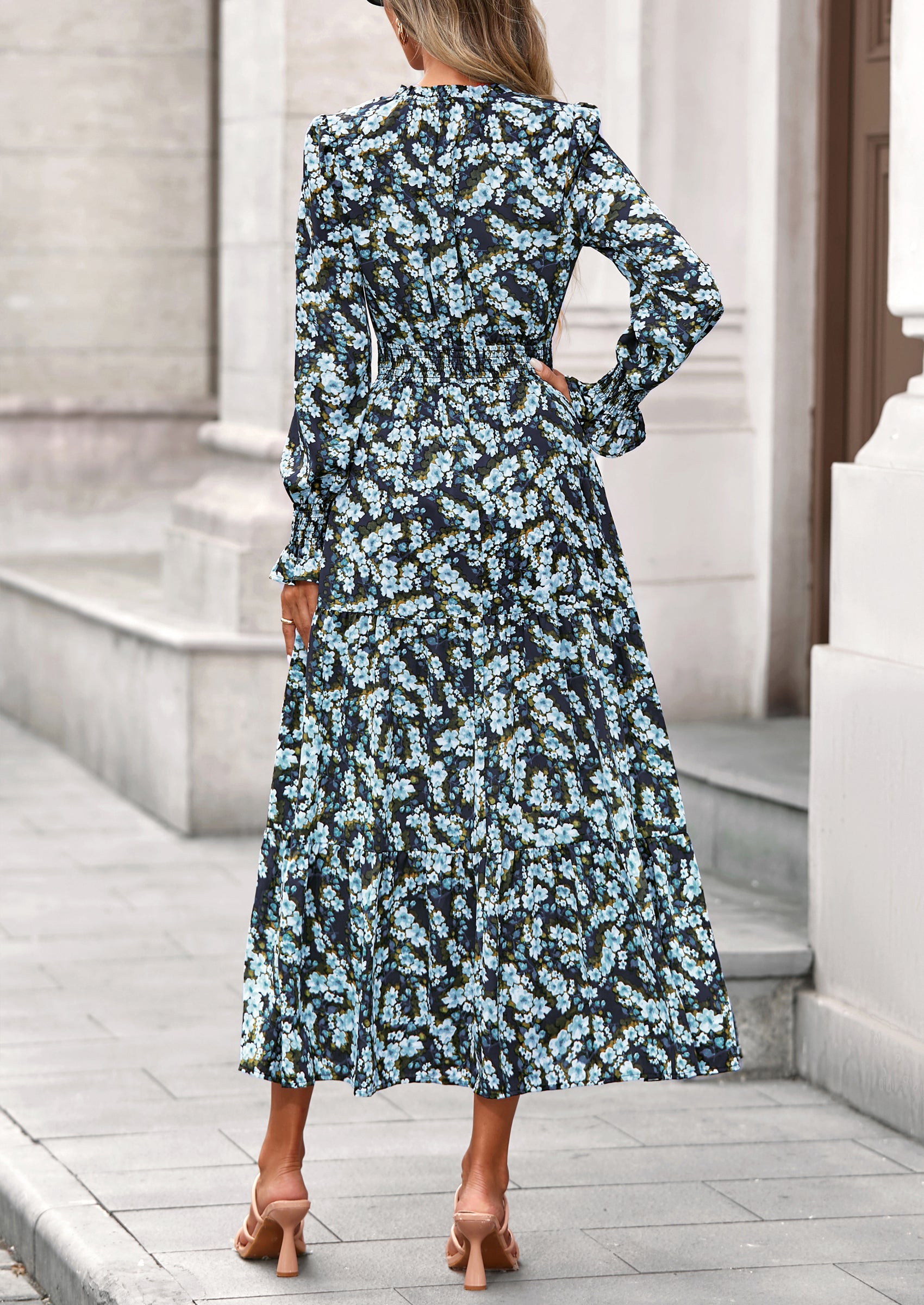 PRETTYGARDEN Women's Floral Maxi Dress Spring Long Sleeve V Neck Casual A Line Long Flowy Boho Party Dresses