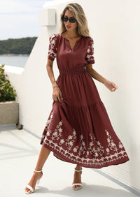 PRETTYGARDEN Women's Summer Boho Maxi Dress Spring Floral Short Sleeve V Neck A Line Flowy Beach Wedding Guest Dresses PRETTYGARDEN