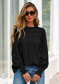 PRETTYGARDEN Blouses for Women Dressy Casual Fall Outfits Frill Neck Long Sleeve Shirts Satin Work Business Casual Tops