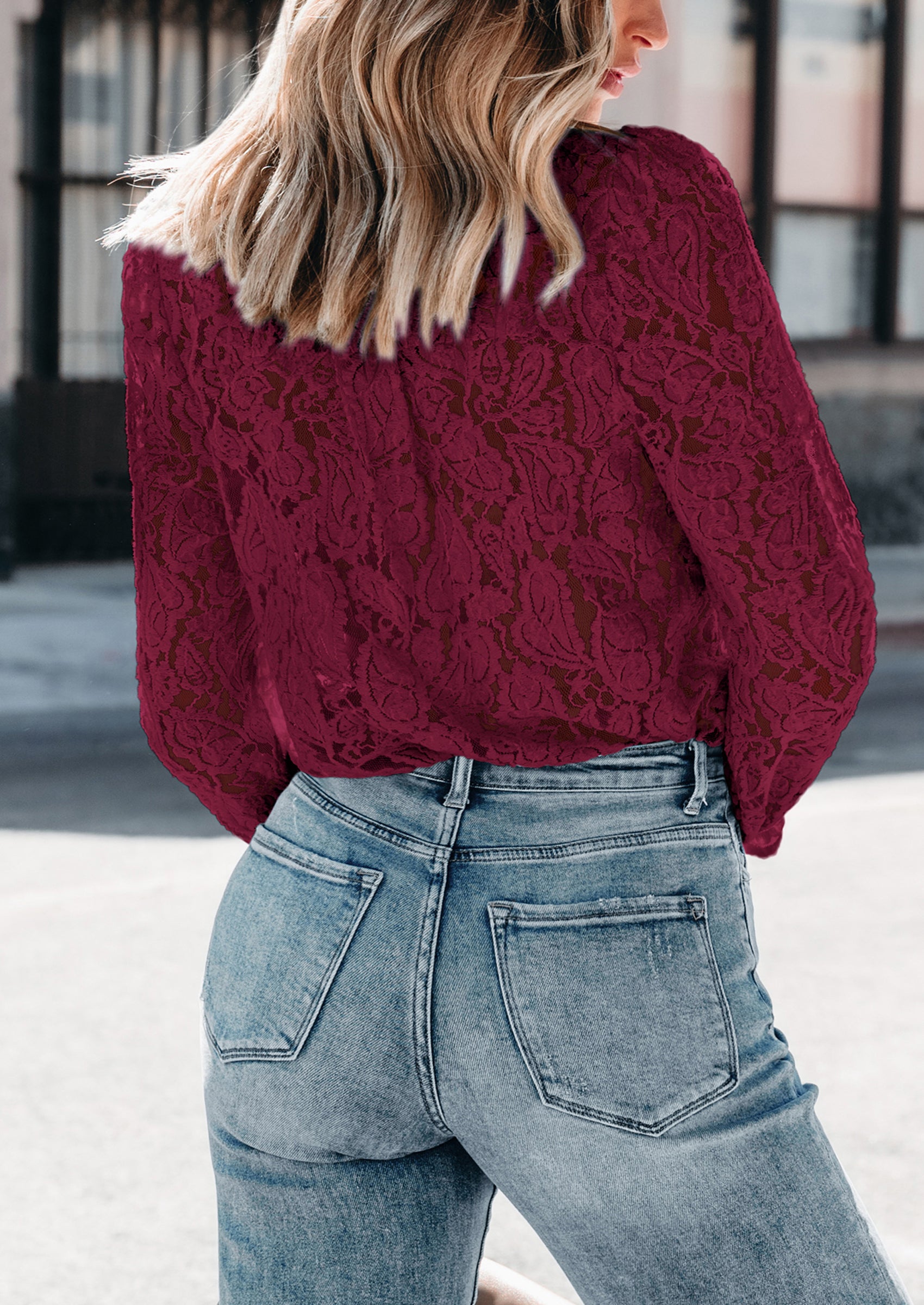 PRETTYGARDEN Women's Dressy Casual Lace Blouse Long Sleeve Button Up Shirts Tops Spring Fall Fashion Clothes