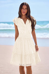 PRETTYGARDEN Women's Summer Sundresses Eyelet Cap Sleeve V Neck Short Boho Wedding Guest Dress Beach Vacation Clothes PRETTYGARDEN