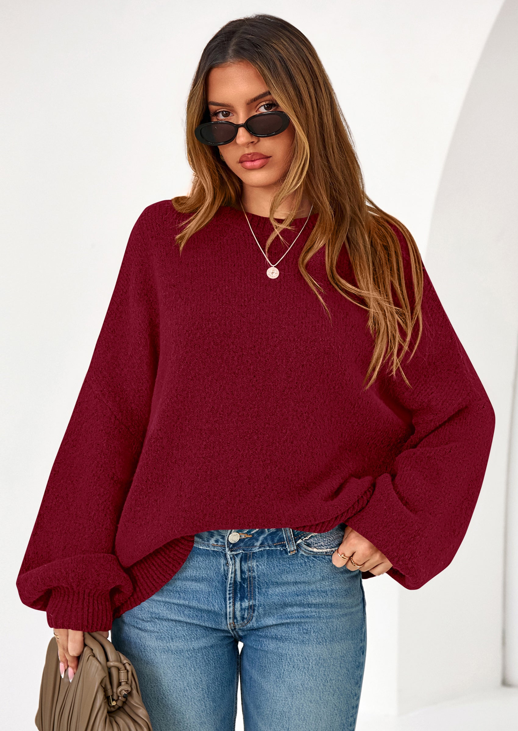 PRETTYGARDEN Sweaters for Women Fall Chunky Knit Long Sleeve Crew Neck Oversized Pullover Tops Winter Fashion Clothing