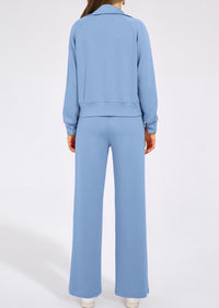 PRETTYGARDEN Women's 2 Piece Outfits Casual Lapel Half Zip Sweatshirts And Wide Leg Pants Tracksuit Sets