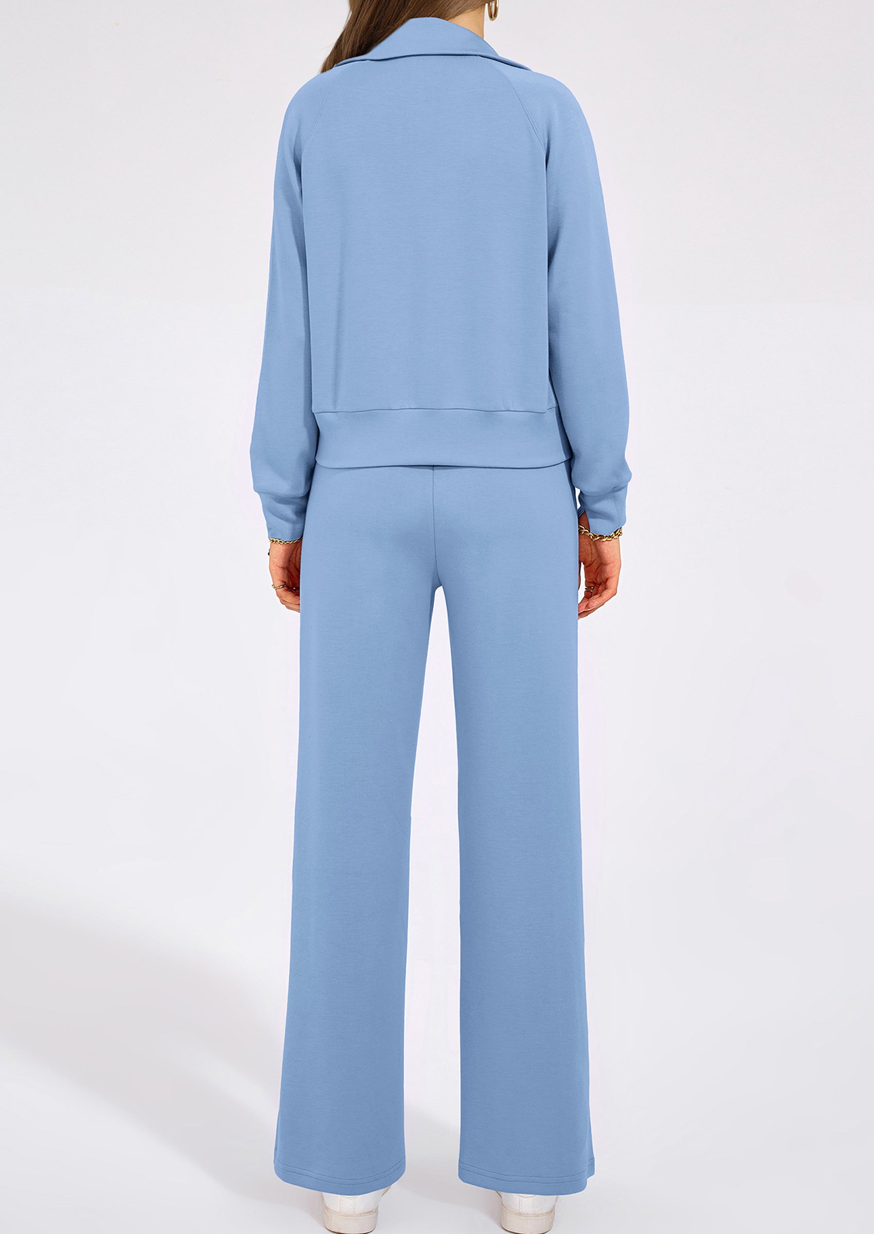 PRETTYGARDEN Women's 2 Piece Outfits Casual Lapel Half Zip Sweatshirts And Wide Leg Pants Tracksuit Sets