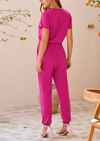 PRETTYGARDEN Jumpsuits for Women Dressy Summer Casual Short Sleeve Romper Spring Airport Beach Vacation Travel Outfits