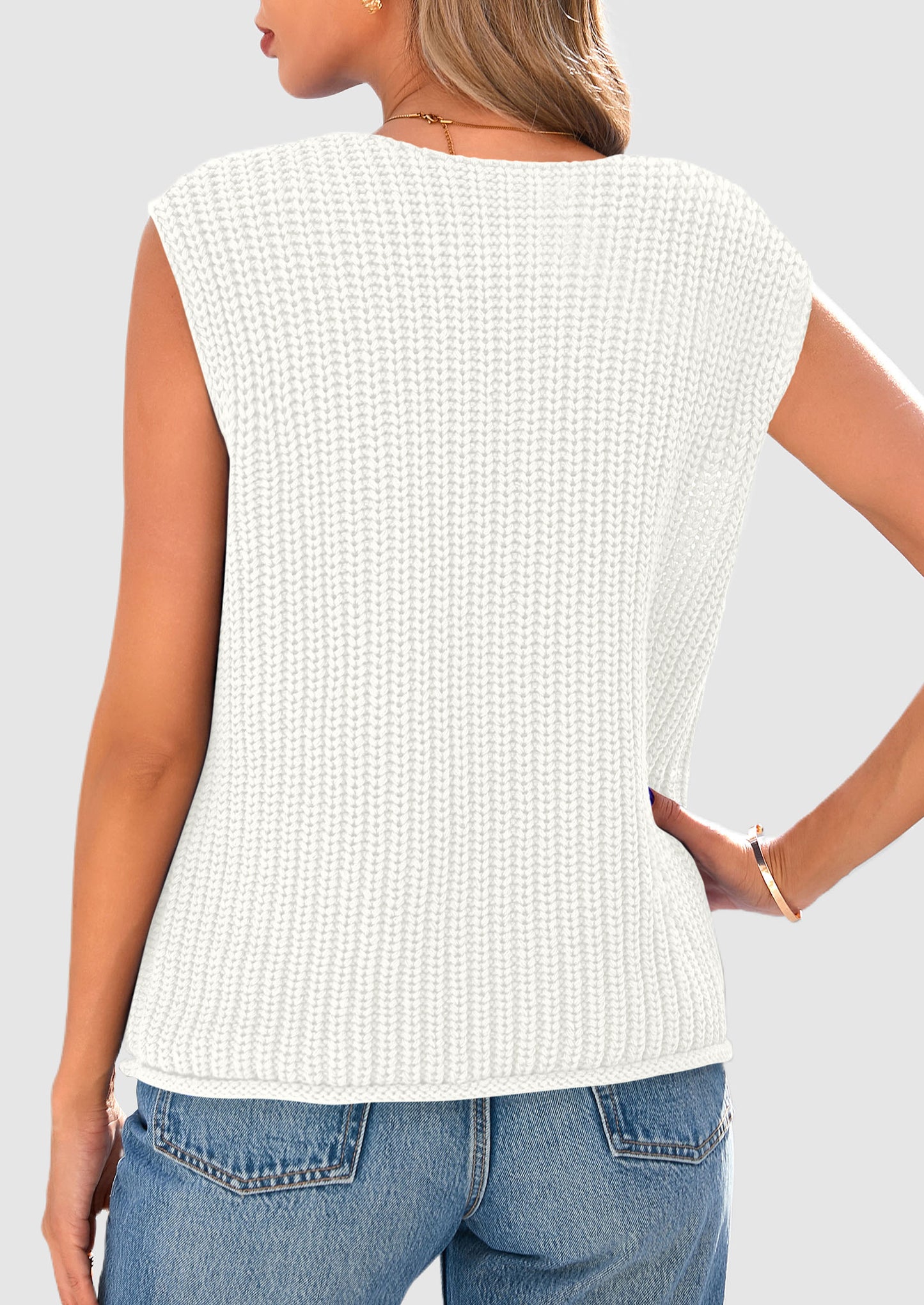 Women's Sweaters Vest 2025 Sleeveless Button Down Cropped Chunky Knit Cardigan Trendy Tank Tops with Pockets