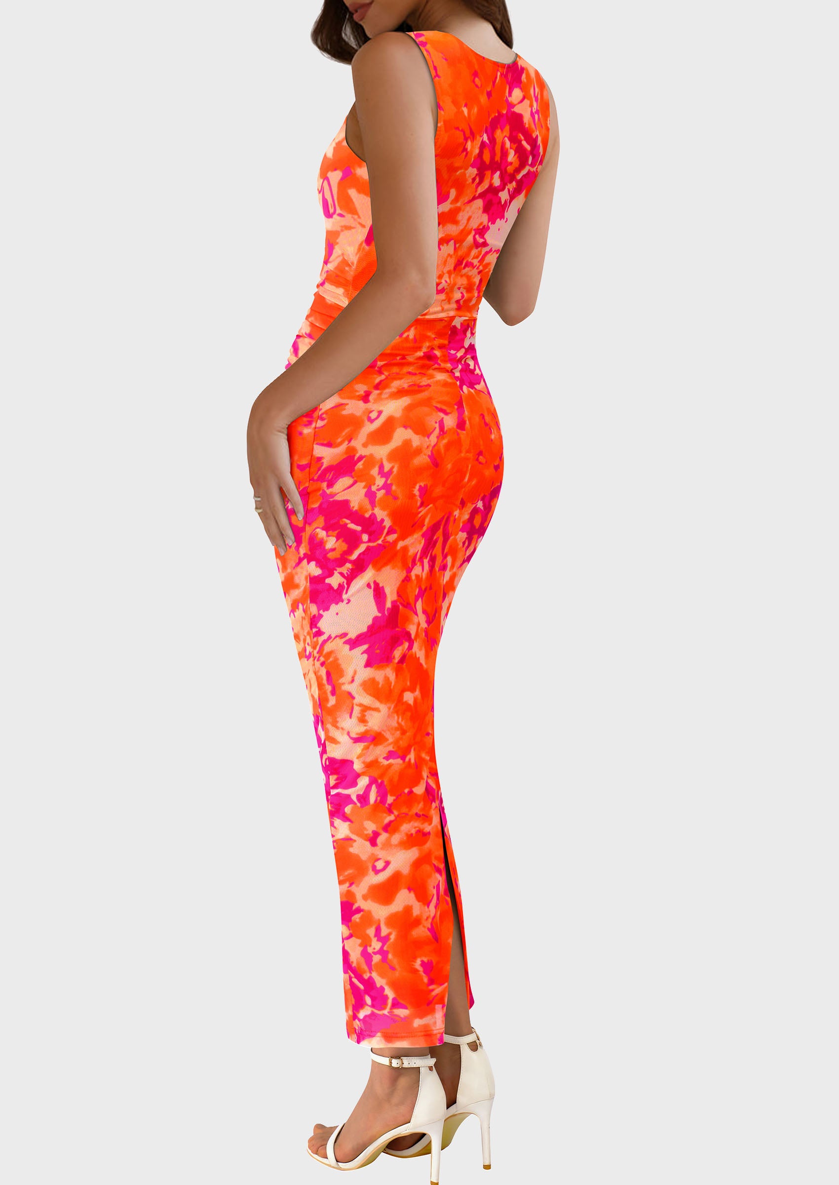 PRETTYGARDEN Wedding Guest Dresses for Women Spring Floral Bodycon Sleeveless Mesh Maxi Long Dress