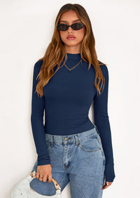 PRETTYGARDEN Women's Turtleneck Long Sleeve Shirts Fall Basic Tees Ribbed Fitted Tops Thermal Layering Knit Top Clothes