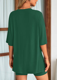 PRETTYGARDEN Women's Two Piece Lounge Set Summer Casual Oversized Shirts Biker Shorts Matching Airport Travel Outfit