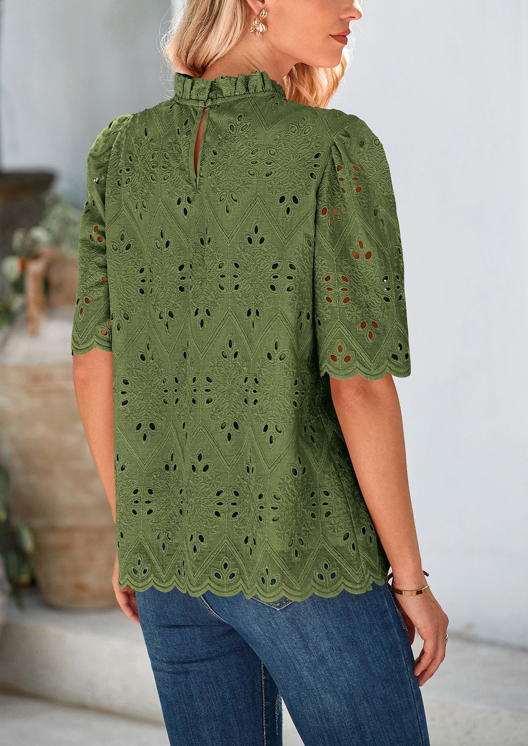 PRETTYGARDEN Womens Summer Tops Trendy Short Sleeve Eyelet Embroidered PRETTYGARDEN Womens Summer Tops Trendy Short Sleeve Eyelet Embroidered