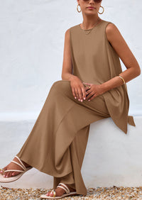 PRETTYGARDEN Women's Two Piece Matching Lounge Sets Asymmetrical Split Tank Tops Wide Leg Pants Summer Outfits Tracksuit