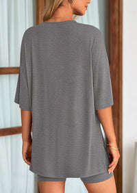 PRETTYGARDEN Women's Two Piece Lounge Set Summer Casual Oversized Shirts Biker Shorts Matching Airport Travel Outfit