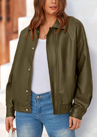 PRETTYGARDEN Women's Faux Leather Motorcycle Jacket Trendy Fall Spring Clothes Oversized Zip Up Winter Coat Outerwear
