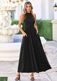 PRETTYGARDEN Summer Halter Dresses for Women Vacation Outfits Sleeveless Polka Dot Sundress Wedding Guest Maxi Dress