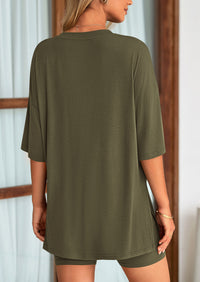 PRETTYGARDEN Women's Two Piece Lounge Set Summer Casual Oversized Shirts Biker Shorts Matching Airport Travel Outfit