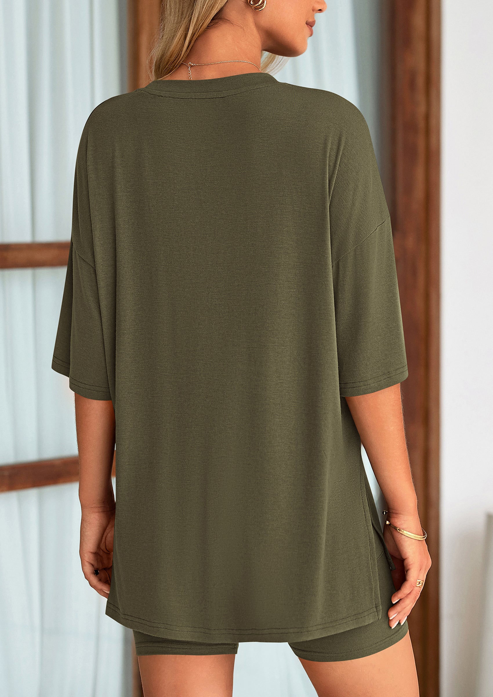 PRETTYGARDEN Women's Two Piece Lounge Set Summer Casual Oversized Shirts Biker Shorts Matching Airport Travel Outfit