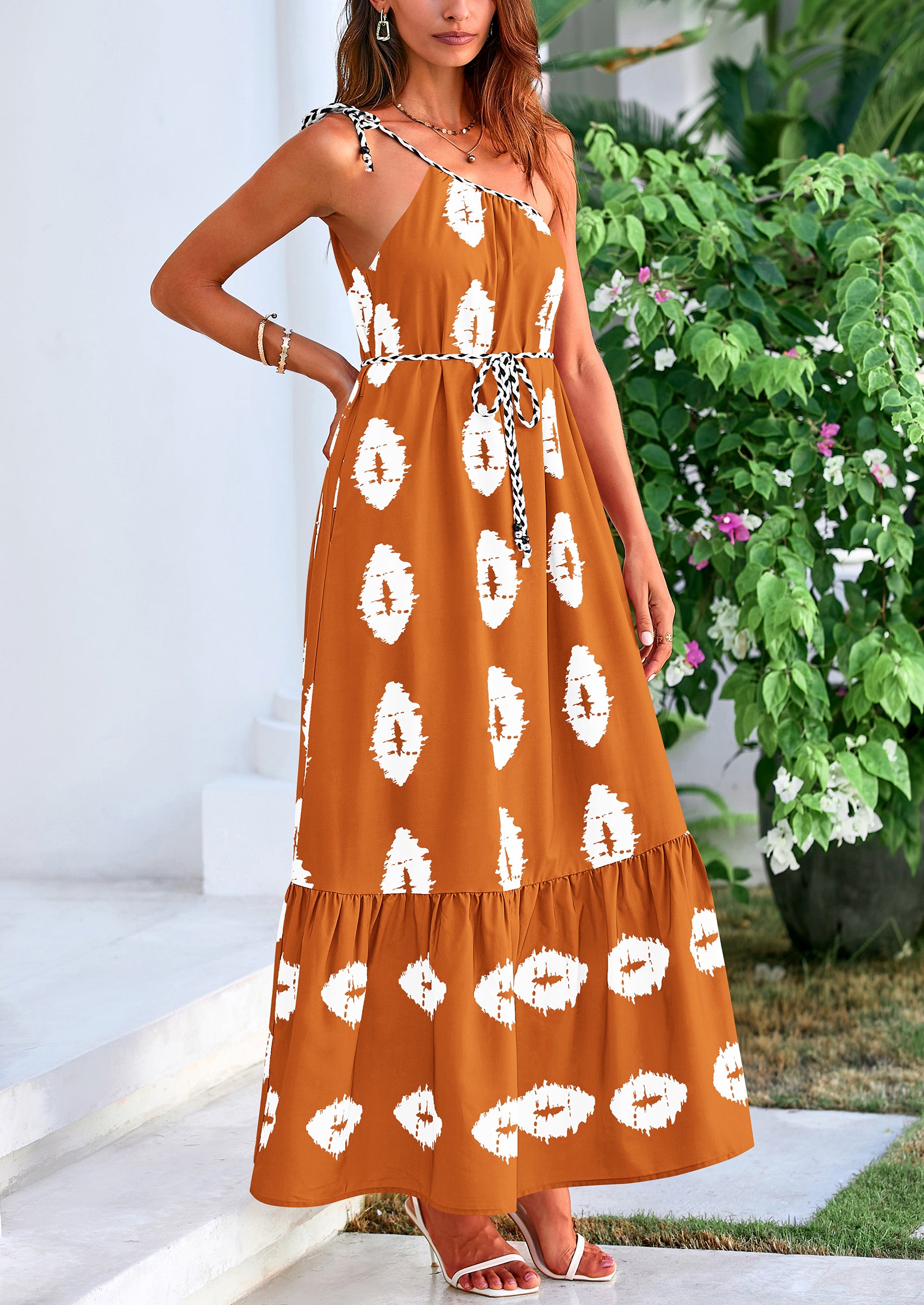 PRETTYGARDEN Women's Summer Maxi Dresses One Shoulder Printed Flowy Boho Beach Vacation Long Sundress
