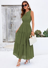 PRETTYGARDEN Summer Dresses for Women Sundresses Sleeveless V Neck Eyelet A Line Flowy Beach Vacation Spring Maxi Dress PRETTYGARDEN