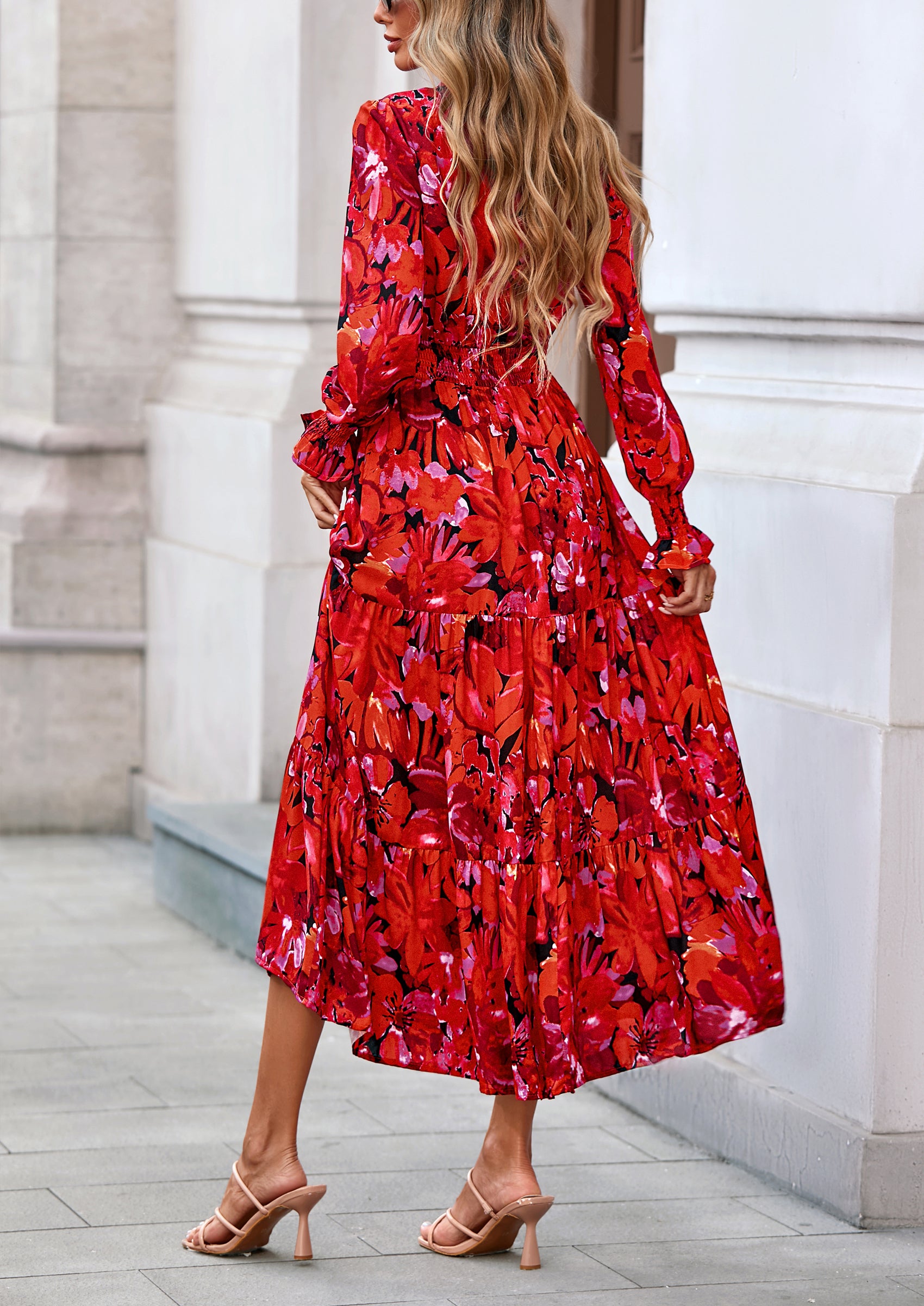 PRETTYGARDEN Women's Floral Maxi Dress Spring Long Sleeve V Neck Casual A Line Long Flowy Boho Party Dresses