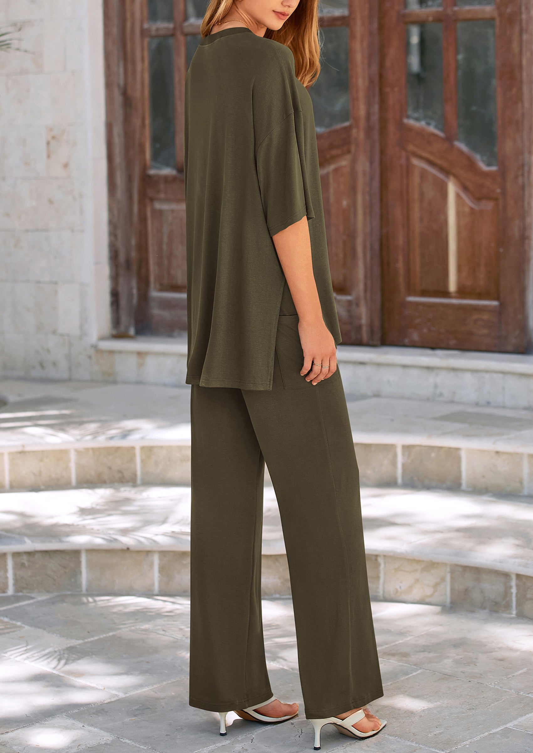 PRETTYGARDEN Women's 2 Piece Outfits Casual Short Sleeve Pullover Tops and Wide Leg Pants Lounge Sets Tracksuits