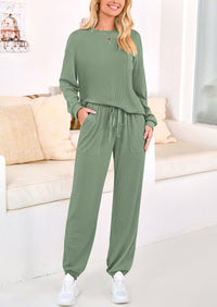 KIRUNDO Lounge Sets for Women Travel Airport Outfits Lightweight Tops Drawstring Pants Tracksuit Jogger Set Postpartum