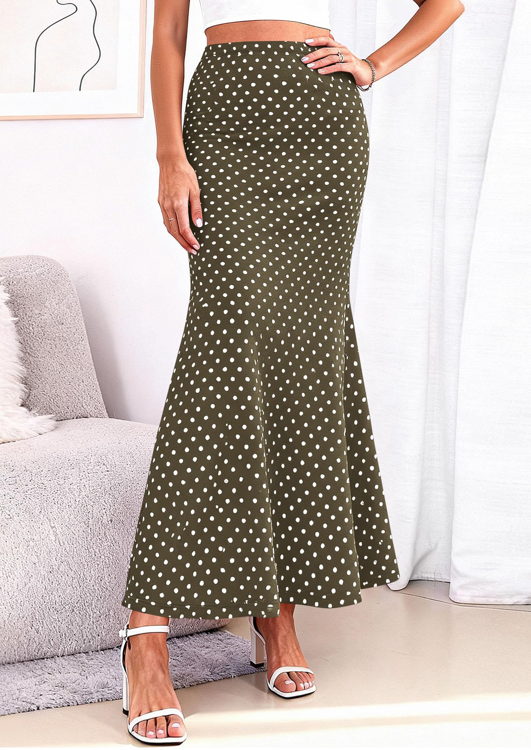 PRETTYGARDEN Maxi Skirts for Women 2026 Summer Flowy High Waisted Polka Dot Mermaid Office Work Spring Fashion Long Skirt PRETTYGARDEN