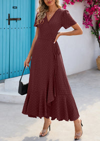 PRETTYGARDEN Women's Summer Maxi Dress Casual Wrap Floral Boho Short Sleeve V Neck Split Ruffle Beach Long Dresses